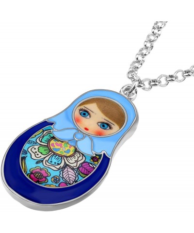 Alloy Doll Necklace Matryoshka Russian Doll Pendant Chain Enamel Jewelry Gifts for Women Girls Blue $9.59 Necklaces