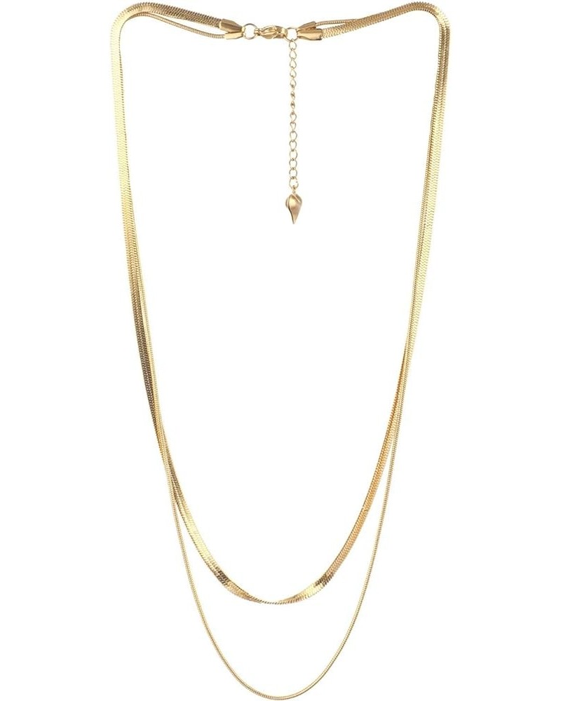 Gold/Silver Layering Necklaces Double Herringbone Chains,14K Real Plated Dainty Choker Layered Necklace One Piece 3/1MM(W) 16...