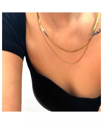 Gold/Silver Layering Necklaces Double Herringbone Chains,14K Real Plated Dainty Choker Layered Necklace One Piece 3/1MM(W) 16...