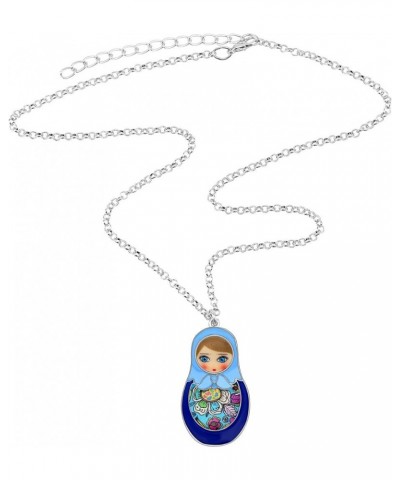 Alloy Doll Necklace Matryoshka Russian Doll Pendant Chain Enamel Jewelry Gifts for Women Girls Blue $9.59 Necklaces