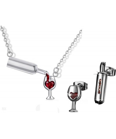 Fashion Red Wine Bottle Glass Stud Earrings with Zircon Crystal Love Heart Party Banquet Jewelry Earrings&Necklace S $6.59 Ea...