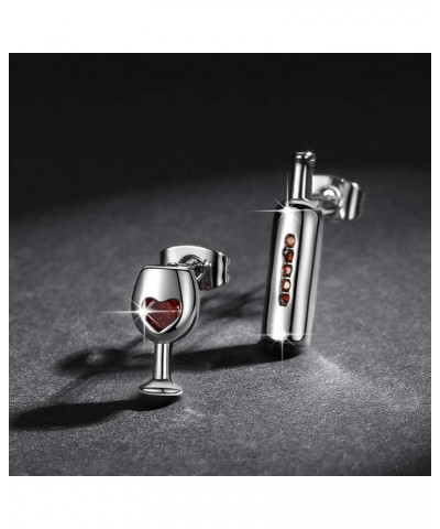 Fashion Red Wine Bottle Glass Stud Earrings with Zircon Crystal Love Heart Party Banquet Jewelry Earrings&Necklace S $6.59 Ea...