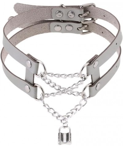 Punk Choker PU Leather Chain Lock Collar Gothic Necklace Adjustable Buckle Neck Accessories Silver $9.55 Necklaces