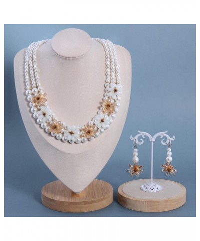 3 Layer Faux Pearl Crystal Flower Deco Collar Necklace with Earrings Jewelry Set for Women White $13.23 Jewelry Sets