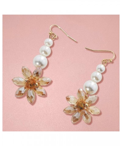 3 Layer Faux Pearl Crystal Flower Deco Collar Necklace with Earrings Jewelry Set for Women White $13.23 Jewelry Sets