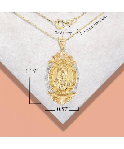 10K or 14K Two-Tone White & Yellow Gold Diamond Accented Sacred Heart Of Jesus Victorian Frame Pendant Necklace - Choice of P...