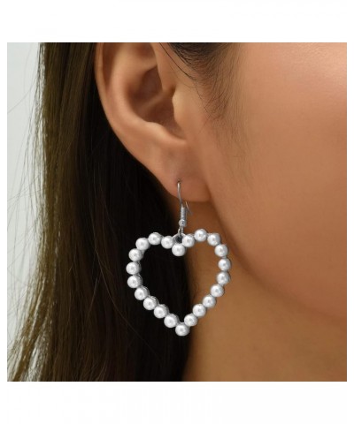 Hot Piink Heart Earrings for Women Pearl Heart Earrings for Teen Girls Three Heart Dangle Earrings Double Heart Drop Earrings...