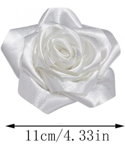 Dainty Satin Rose Flower Large Brooch Lapel Pins Delicate Elegant Handmade Fabric Flower Brooches Pin Classic for Wedding Par...