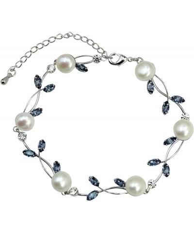 Gorgeous CZ Crystal Genuine Freshwater pearls Floral Necklace Earrings Set Navy Blue / Matching Bracelet $18.58 Jewelry Sets