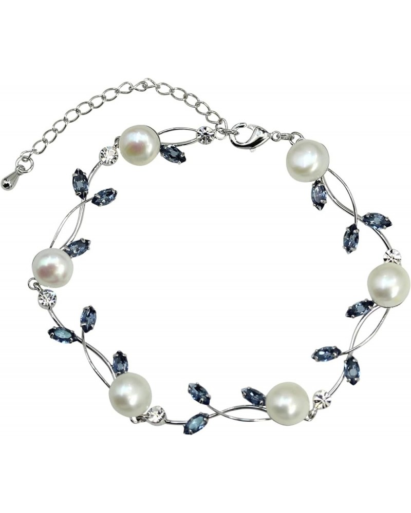 Gorgeous CZ Crystal Genuine Freshwater pearls Floral Necklace Earrings Set Navy Blue / Matching Bracelet $18.58 Jewelry Sets