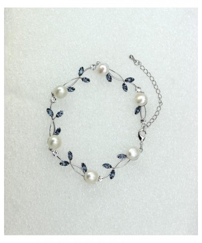 Gorgeous CZ Crystal Genuine Freshwater pearls Floral Necklace Earrings Set Navy Blue / Matching Bracelet $18.58 Jewelry Sets