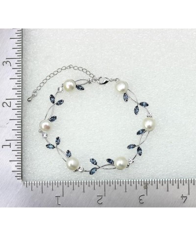 Gorgeous CZ Crystal Genuine Freshwater pearls Floral Necklace Earrings Set Navy Blue / Matching Bracelet $18.58 Jewelry Sets