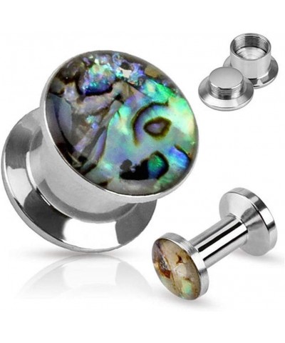 Shell Inlay Top Double Flared Screw Fit Plug 316L Surgical Steel 4GA (5mm) $11.12 Body Jewelry