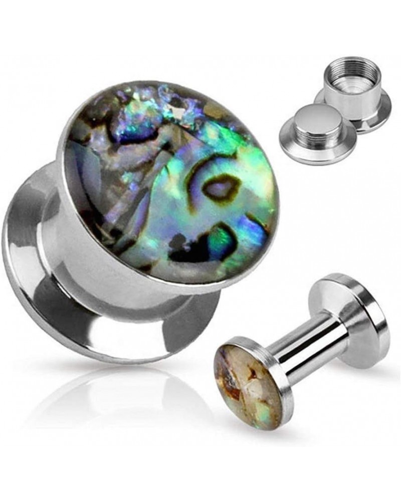 Shell Inlay Top Double Flared Screw Fit Plug 316L Surgical Steel 4GA (5mm) $11.12 Body Jewelry