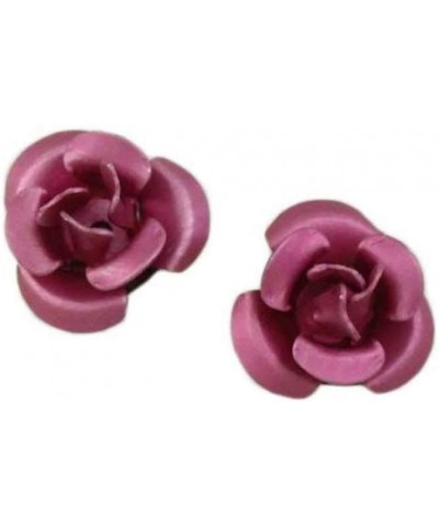 Pink Aluminum Rose Flower Stud Pierced Earring $9.12 Earrings