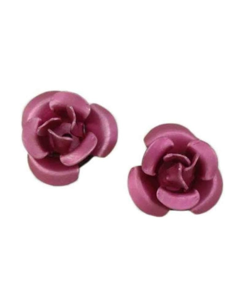 Pink Aluminum Rose Flower Stud Pierced Earring $9.12 Earrings