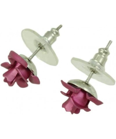 Pink Aluminum Rose Flower Stud Pierced Earring $9.12 Earrings