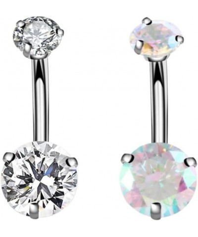 14G Surgical Steel Belly Button Rings, Internally Threaded Round CZ Navel Barbell Stud for Women Men 2 Pcs Clear+Colorful $8....