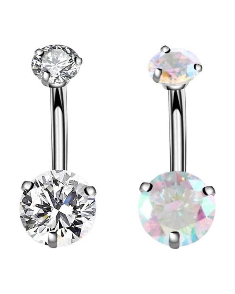 14G Surgical Steel Belly Button Rings, Internally Threaded Round CZ Navel Barbell Stud for Women Men 2 Pcs Clear+Colorful $8....