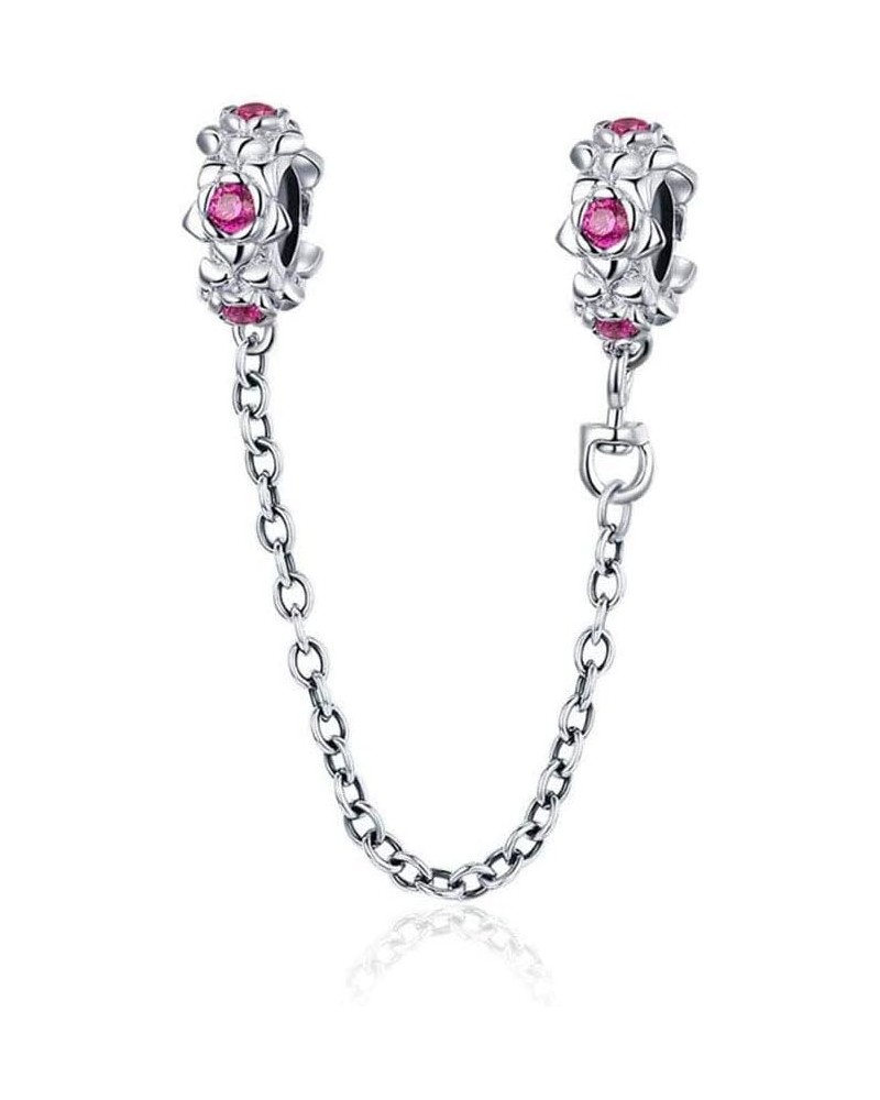 Sparkling Flower Clasp Safety Chain Charm 925 Sterling Silver Flowers Safety Chain Fit Pandora Style Bracelet Rose Red $13.15...