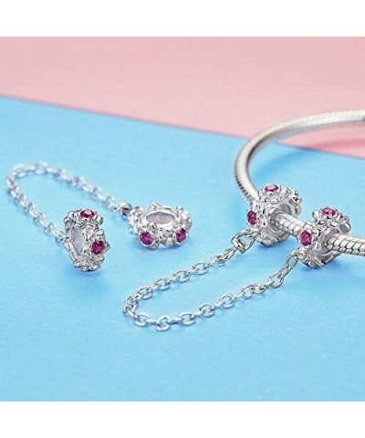 Sparkling Flower Clasp Safety Chain Charm 925 Sterling Silver Flowers Safety Chain Fit Pandora Style Bracelet Rose Red $13.15...