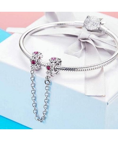 Sparkling Flower Clasp Safety Chain Charm 925 Sterling Silver Flowers Safety Chain Fit Pandora Style Bracelet Rose Red $13.15...