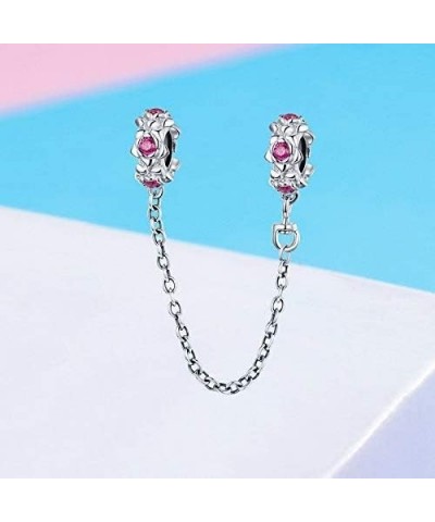 Sparkling Flower Clasp Safety Chain Charm 925 Sterling Silver Flowers Safety Chain Fit Pandora Style Bracelet Rose Red $13.15...