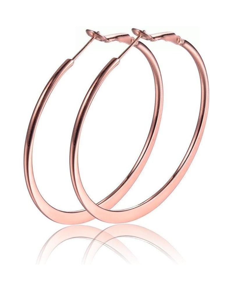 Fashion 50mm(2") Flat Big Hoop Earrings For Women Girls Silver 14k Rose Gold Large Basketball Hypoallergenic Stainless Steel ...