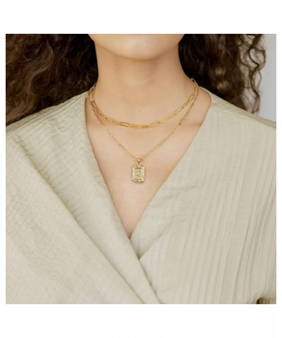 Layered Gold Initial Necklaces for Women, 14K Gold Plated Paperclip Link Chain Necklace for Women Gold Simple Square Letter P...