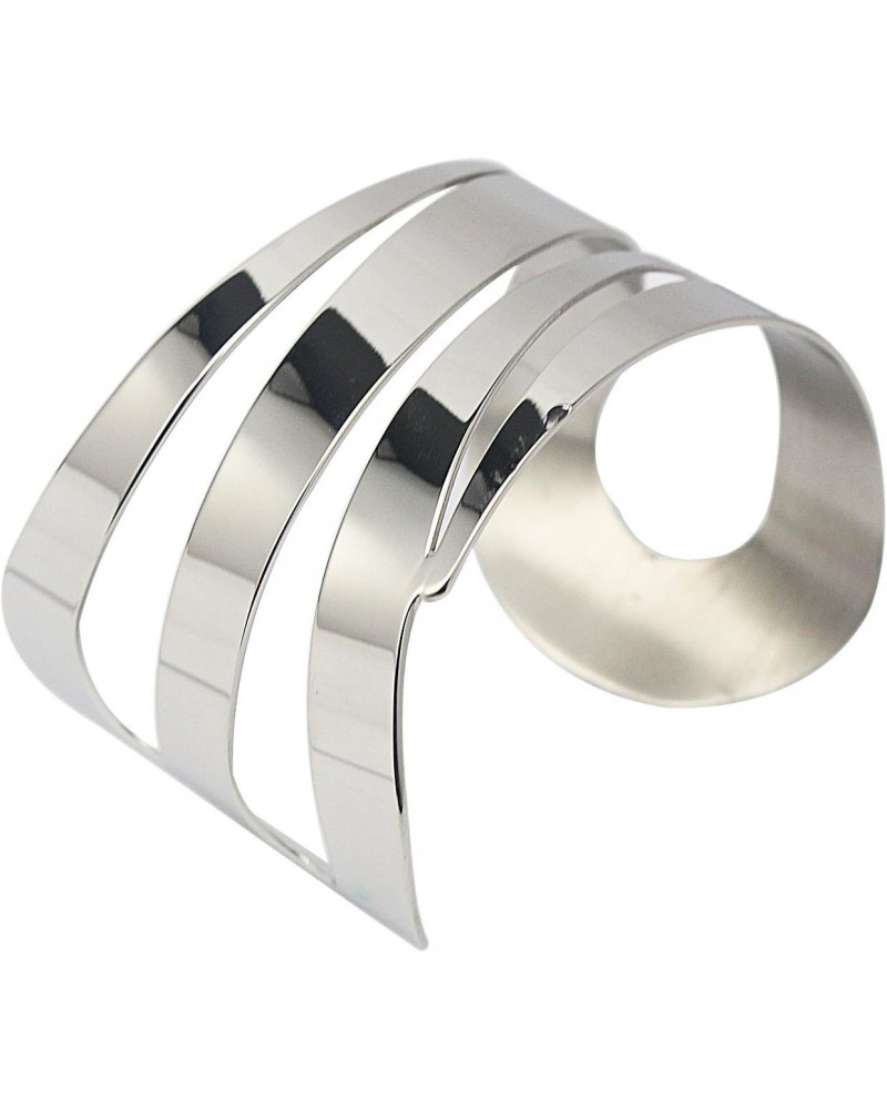 Stainless Steel Silver Wide Cutting Cuff Bangle Bracelets for Women Fashion Jewelry $10.56 Bracelets