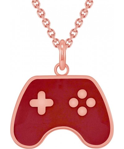 Gaming Controller Pendant Necklace in Solid 14k Gold, Gamer Gifts, Made in America 22" Necklace Rose Gold Red Enamel $85.75 N...