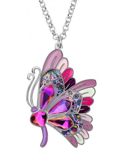 Statement Enamel Rhinestone Butterfly Necklaces Pendant Original Design for Women Nature lover Insect Jewelry Voilet $9.68 Ne...