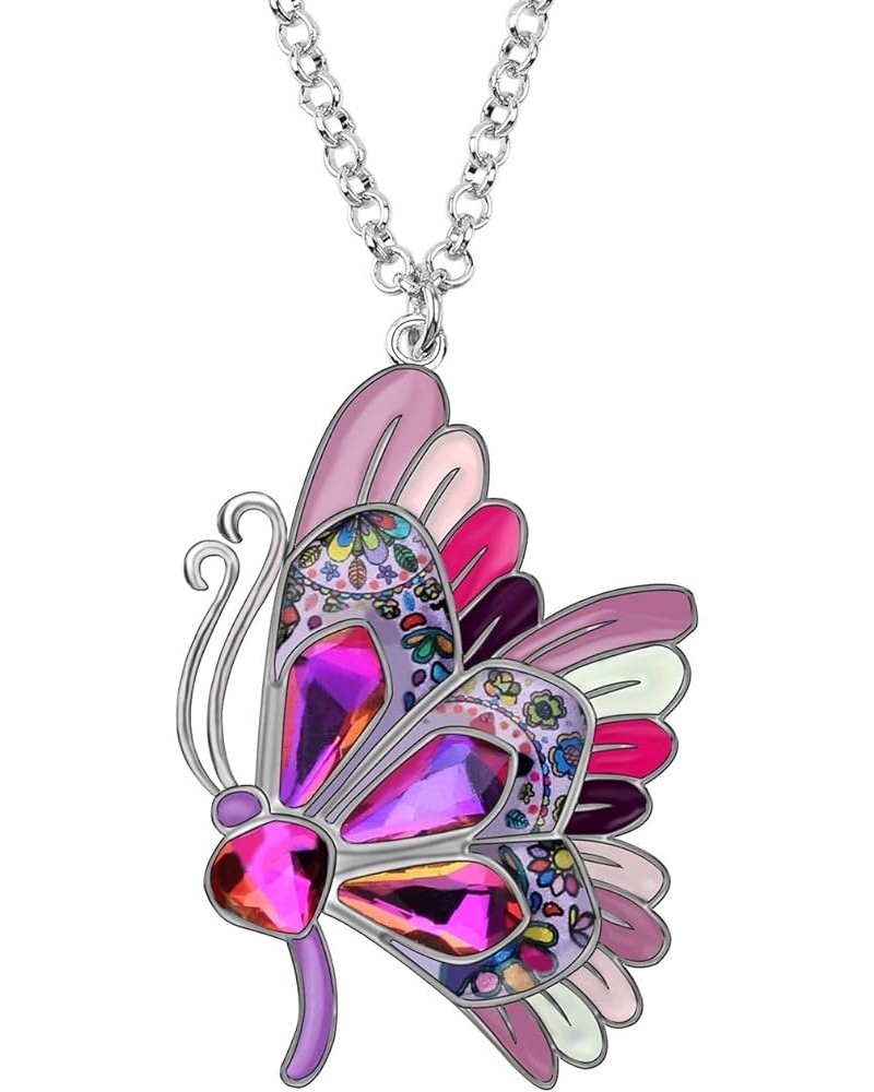 Statement Enamel Rhinestone Butterfly Necklaces Pendant Original Design for Women Nature lover Insect Jewelry Voilet $9.68 Ne...