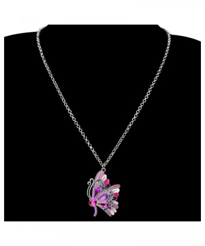 Statement Enamel Rhinestone Butterfly Necklaces Pendant Original Design for Women Nature lover Insect Jewelry Voilet $9.68 Ne...