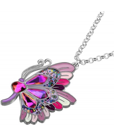 Statement Enamel Rhinestone Butterfly Necklaces Pendant Original Design for Women Nature lover Insect Jewelry Voilet $9.68 Ne...