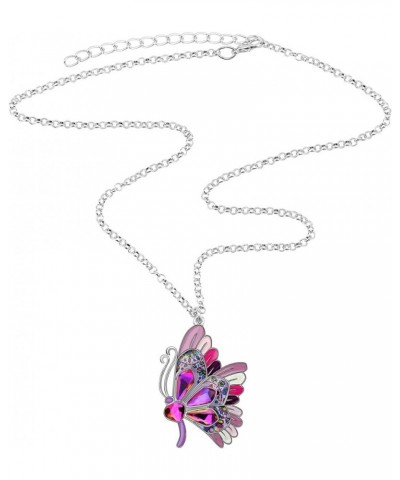 Statement Enamel Rhinestone Butterfly Necklaces Pendant Original Design for Women Nature lover Insect Jewelry Voilet $9.68 Ne...