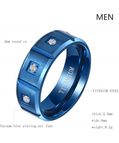 Couple Rings Princess cut Blue Cz Womens Wedding Ring Sets Titanium Steel Man Wedding Bands(Please Buy 2 Rings for 1 Pair) Bl...