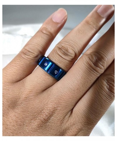 Couple Rings Princess cut Blue Cz Womens Wedding Ring Sets Titanium Steel Man Wedding Bands(Please Buy 2 Rings for 1 Pair) Bl...