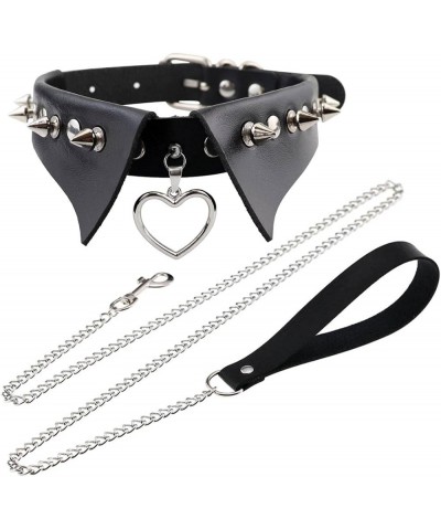 Punk Hauling Chain PU Leather Collar Necklace Neck Strap Gothic NightClub Goth Leash Belts Adjustable Size 15-Black $11.59 Ne...