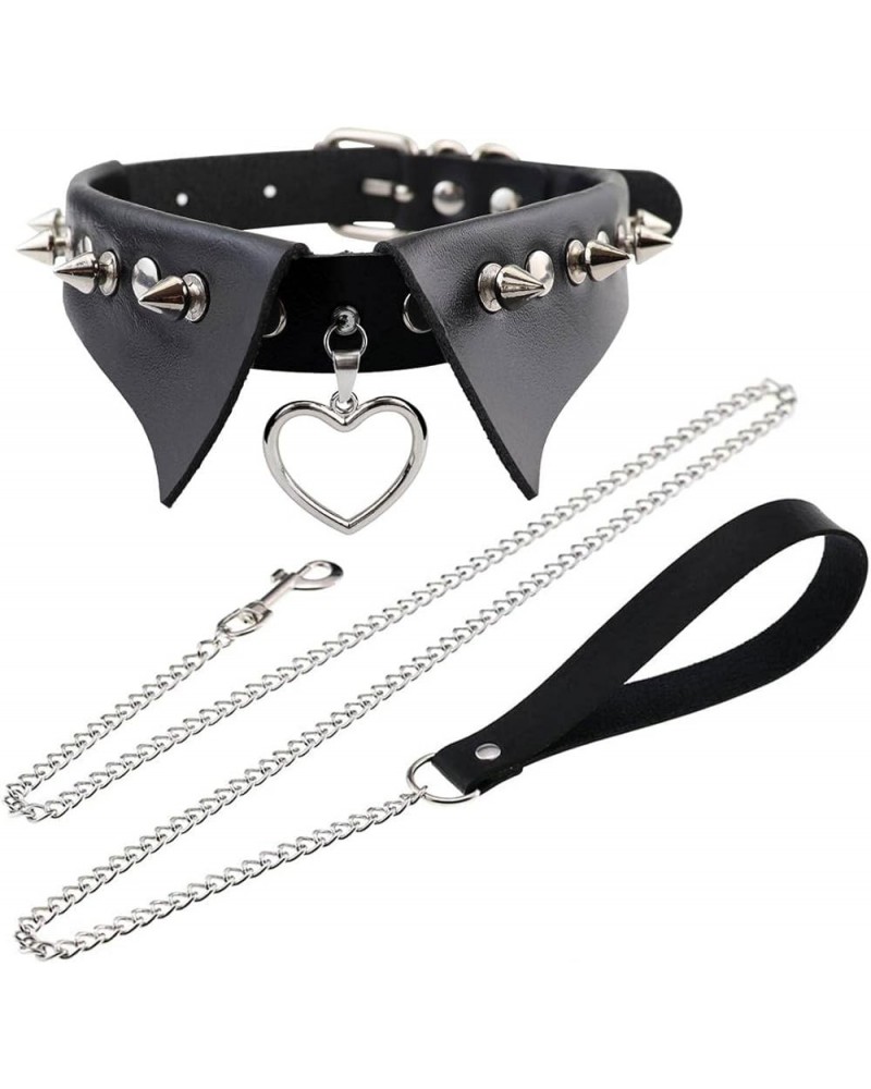 Punk Hauling Chain PU Leather Collar Necklace Neck Strap Gothic NightClub Goth Leash Belts Adjustable Size 15-Black $11.59 Ne...