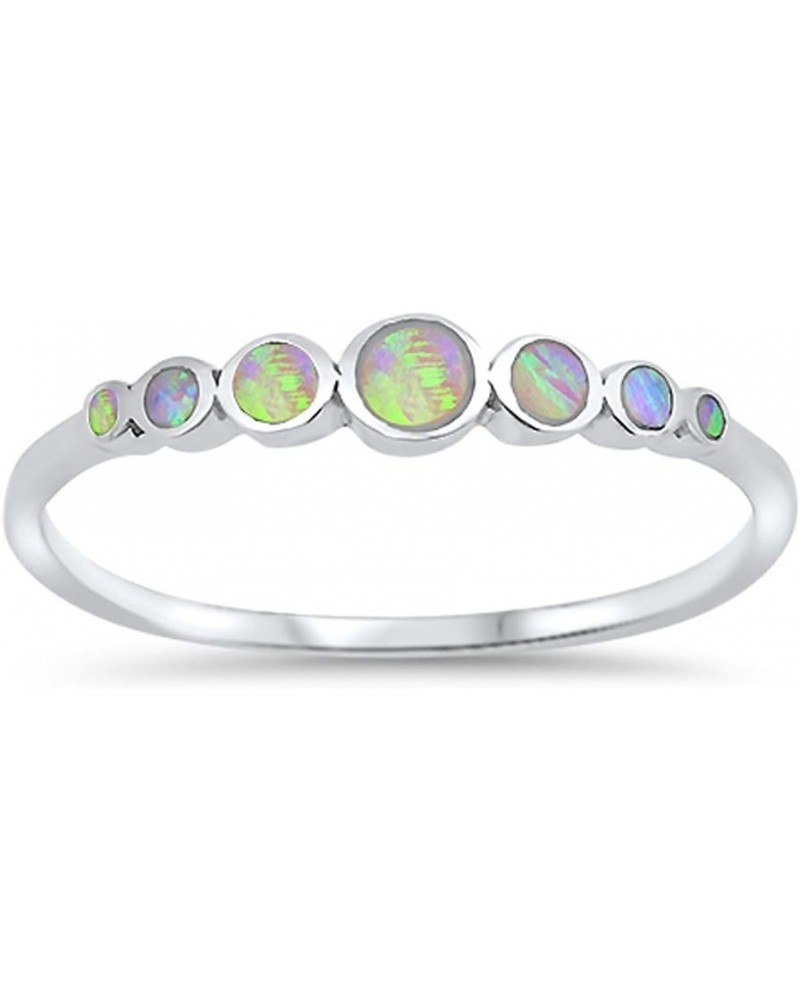 CHOOSE YOUR COLOR Sterling Silver Round Ring Pink (Simulated Opal) $9.54 Rings