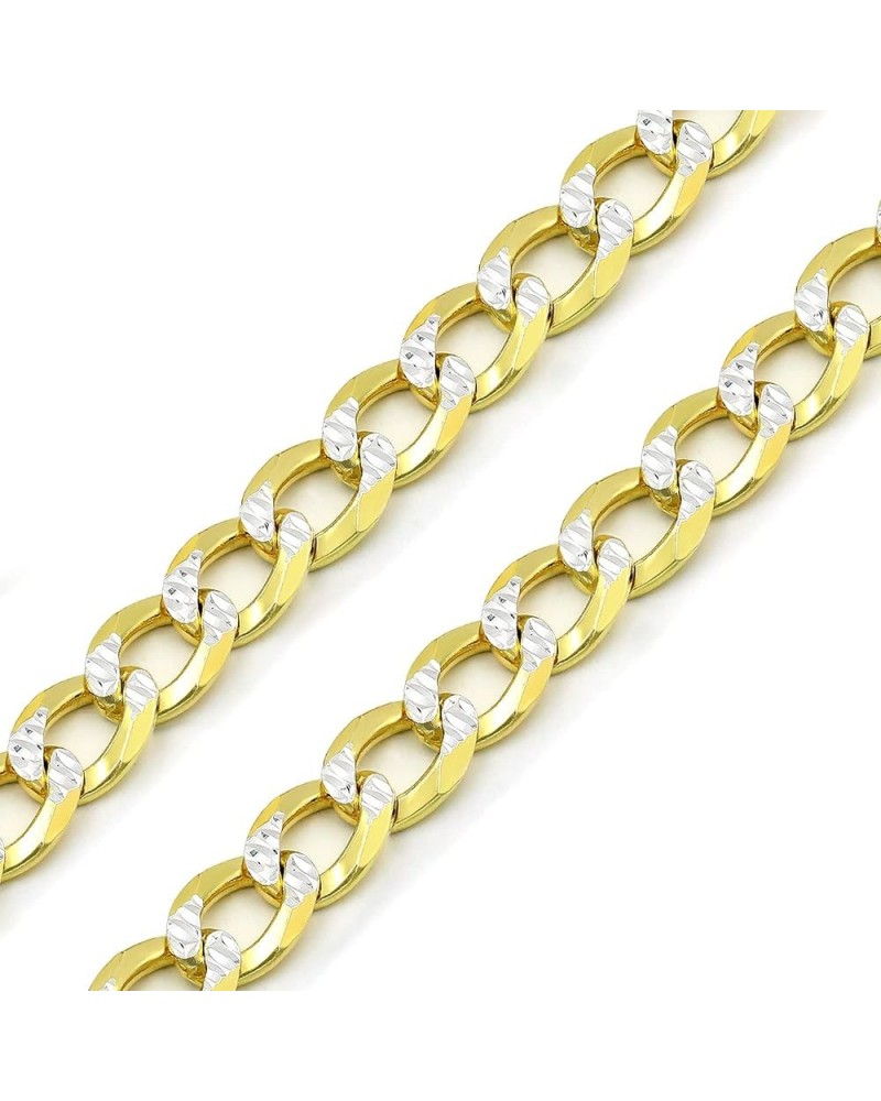 925 Italian Sterling Silver 2.5mm - 10.5mm Solid Cuban Diamond Cut Chain, ITProLux Yellow Gold Plated Pave Curb Link Necklace...