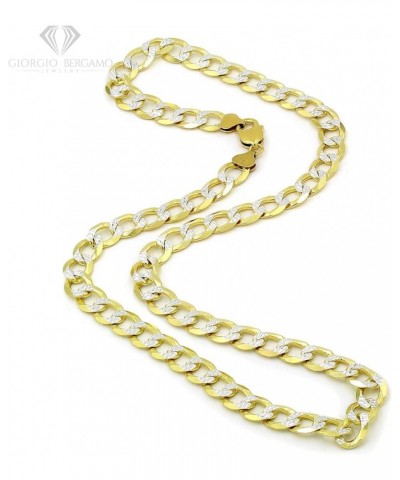 925 Italian Sterling Silver 2.5mm - 10.5mm Solid Cuban Diamond Cut Chain, ITProLux Yellow Gold Plated Pave Curb Link Necklace...