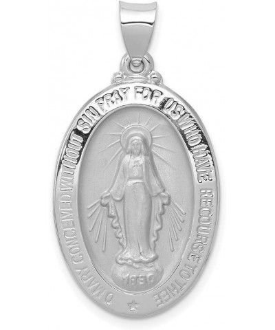 Mary Mother of God Miraculous Medal with Words Hollow Oval Pendant in Real 14k Gold White Gold - 27x18mm $86.86 Pendants