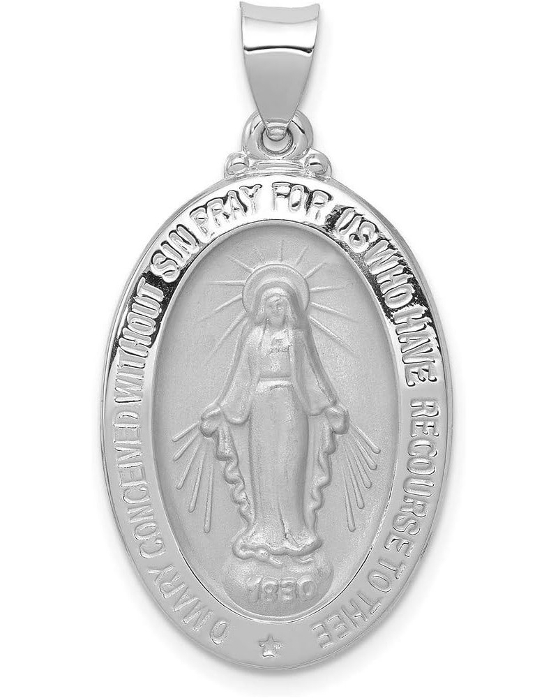 Mary Mother of God Miraculous Medal with Words Hollow Oval Pendant in Real 14k Gold White Gold - 27x18mm $86.86 Pendants