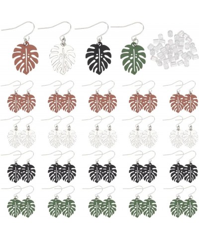 24 Pairs 4 Color Leaf Dangle Earrings, Monstera Leaf Earrings, Tropical Palm Tree Dangle Earrings, Metal Drop Earrings for Wo...