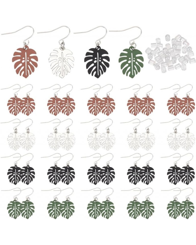 24 Pairs 4 Color Leaf Dangle Earrings, Monstera Leaf Earrings, Tropical Palm Tree Dangle Earrings, Metal Drop Earrings for Wo...