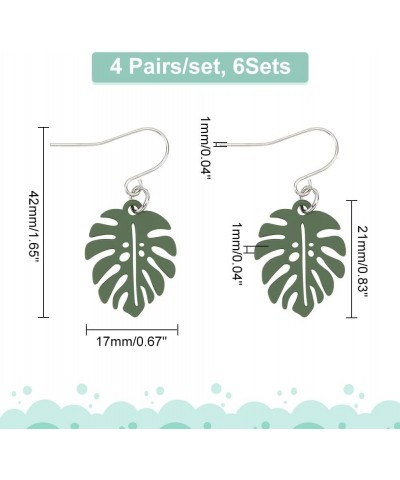 24 Pairs 4 Color Leaf Dangle Earrings, Monstera Leaf Earrings, Tropical Palm Tree Dangle Earrings, Metal Drop Earrings for Wo...