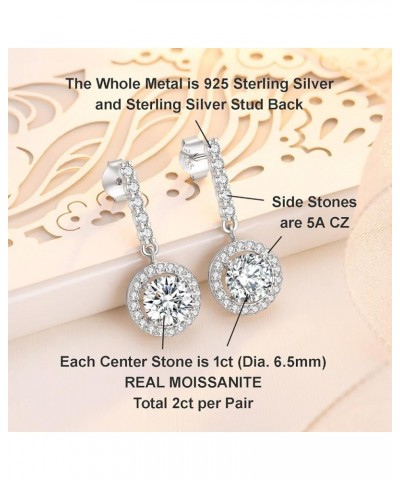 2CT Moissanite Dangle Earrings for Women, DF Color Ideal Cut Simulated Diamond 925 Sterling Silver Earrings with Certificate ...