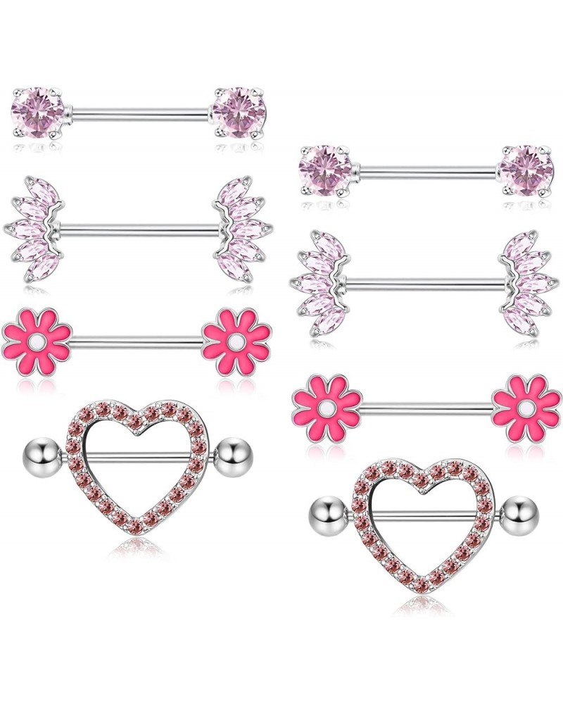 4 Pairs Nipple Rings Surgical Steel Cute Small Heart Diamond Barbell Nipple Rings for Women 14G Nipple Barbell Nipple Piercin...